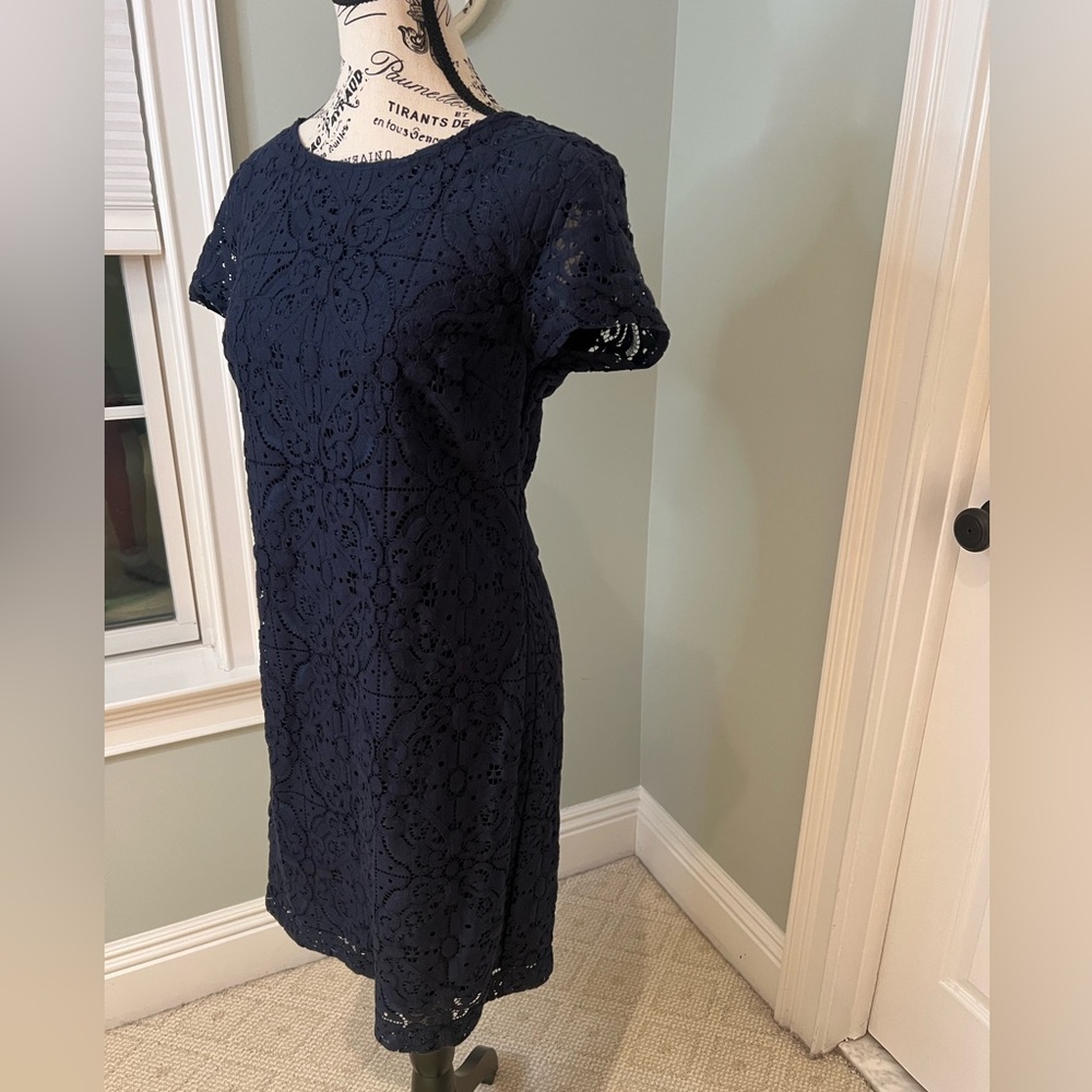 Banana Republic Navy Lace Sheath Dress | Size 6 | Zipper Back | Like New - Picture 9 of 13
